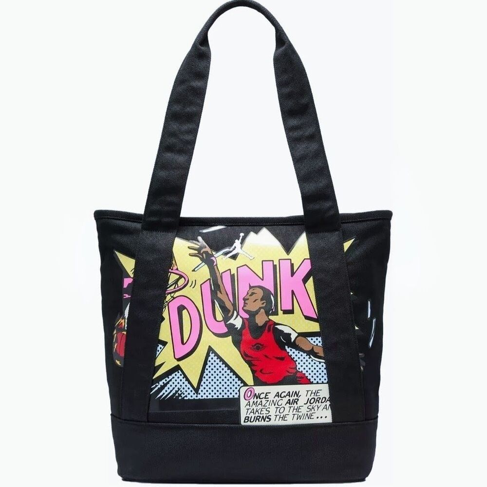 JORDAN For Michael Jordan Tote Bag Black Canvas Basketball Graphic 17x14 NEW NWT